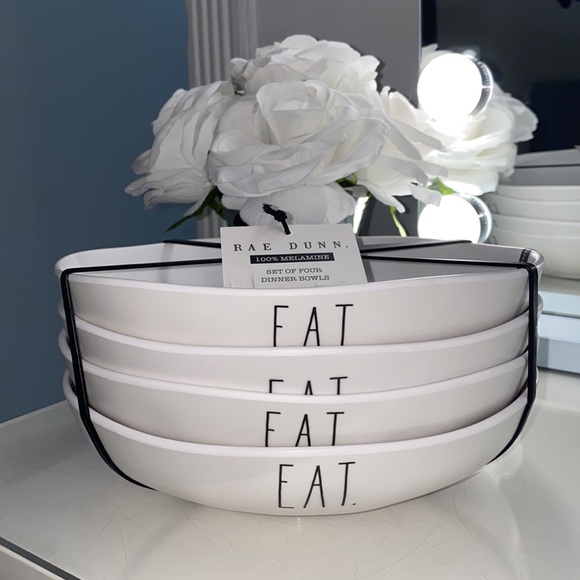 Rae Dunn Other - RAE DUNN “EAT.” Set Of Four Dinner Plates/Bowls🖤🍽